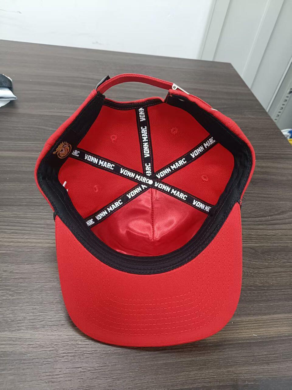 Red Flame VONN MARC Cap - Official Street Wear showcasing a bold red design with featured embroidery.