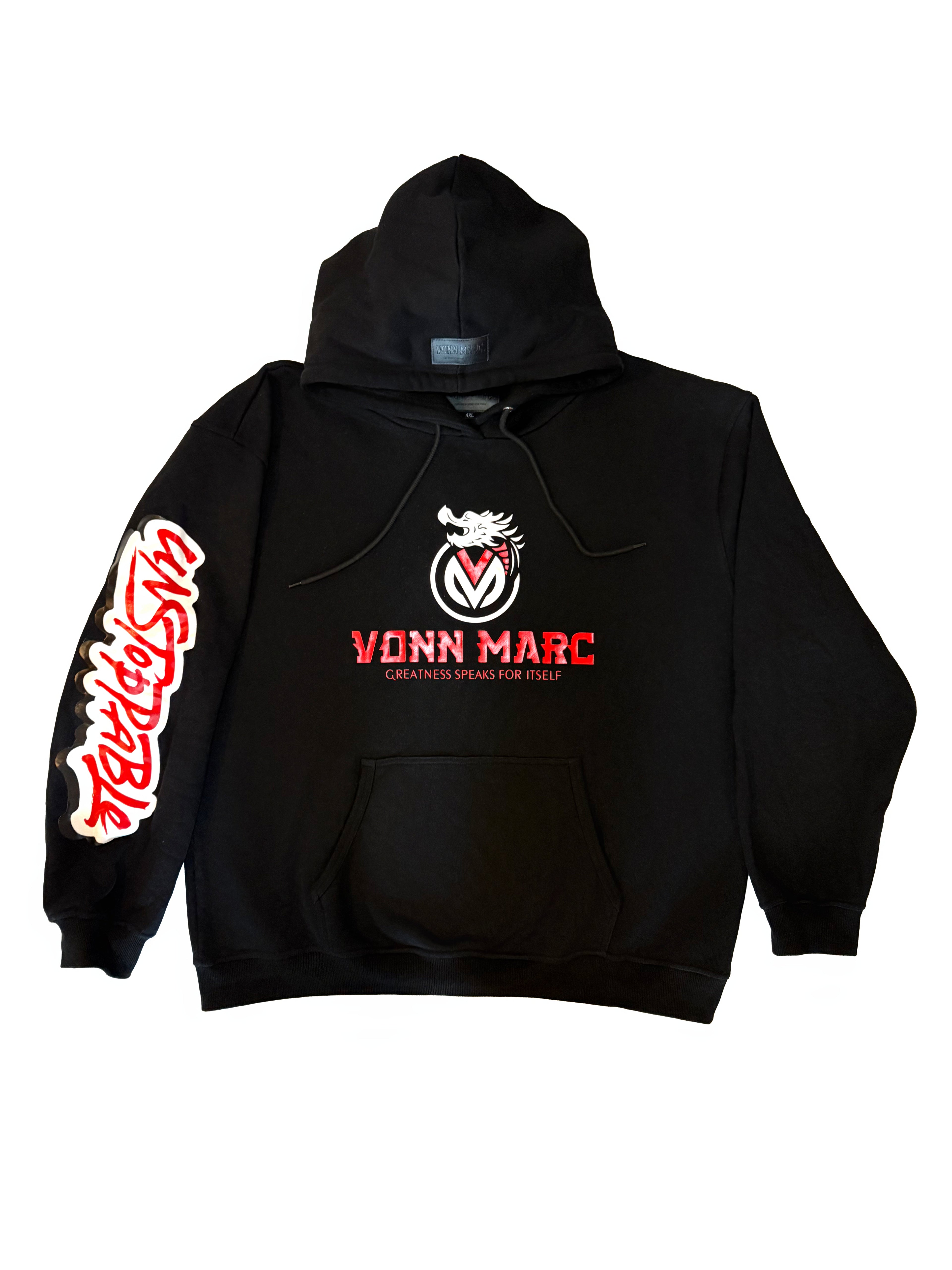 BLACK HOODIE WITH RED &amp; WHITE LOGO WITH SWEAT PANT 2 pockets and 2 Zipper pockets as well…$250.00 per set 