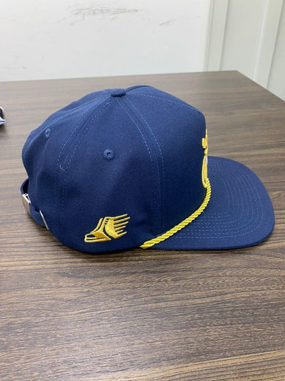 Blue Chip VONN MARC CAP - Official Street Wear, navy blue cap with gold embroidery and decorative yellow rope.