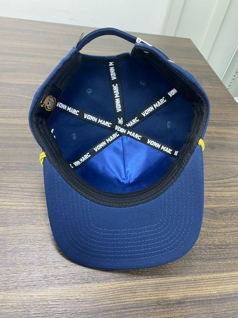 Blue Chip VONN MARC CAP - Official Street Wear, navy blue cap with gold embroidery and decorative yellow rope.