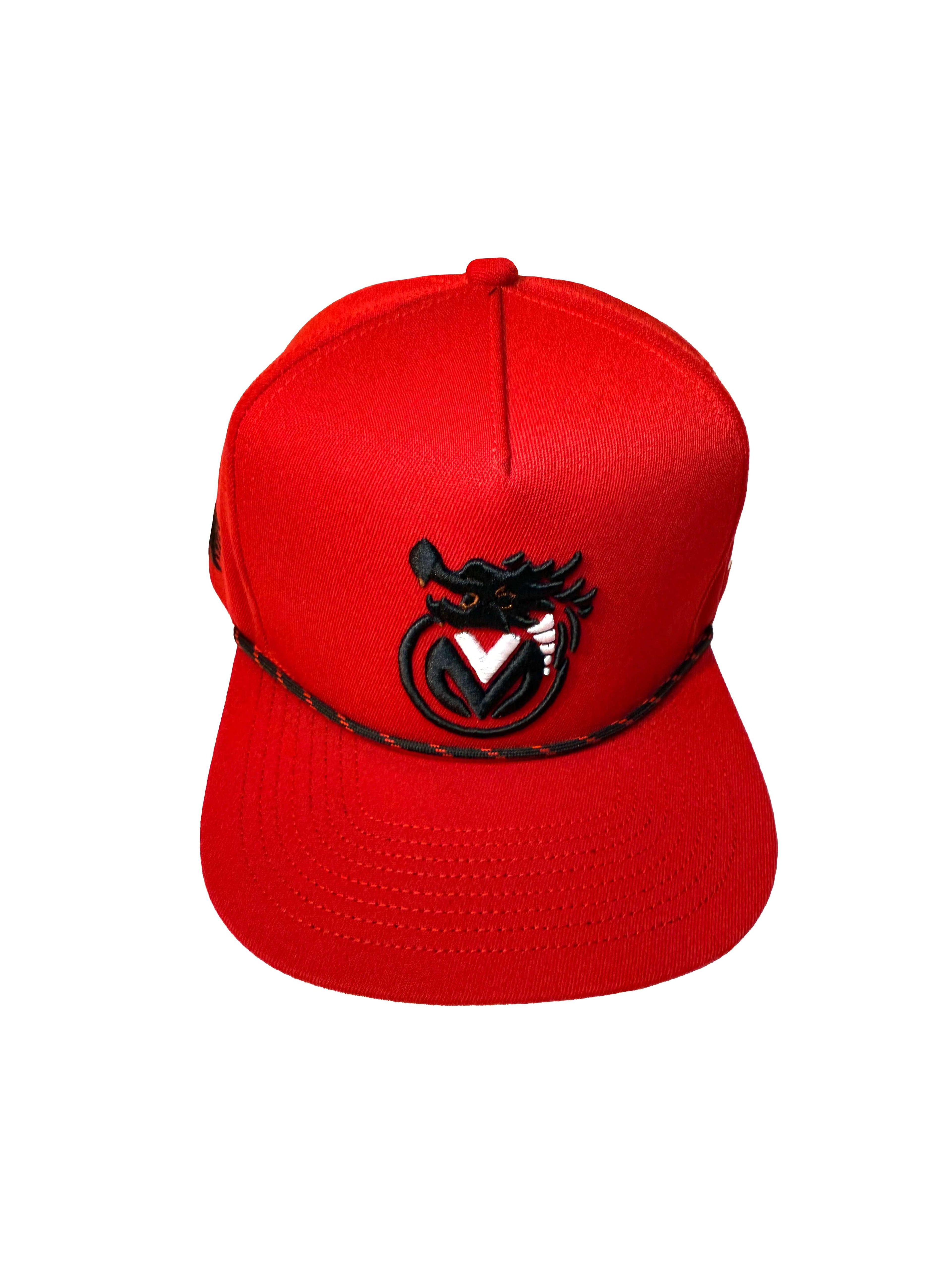 Red Flame VONN MARC Cap - Official Street Wear showcasing a bold red design with featured embroidery.