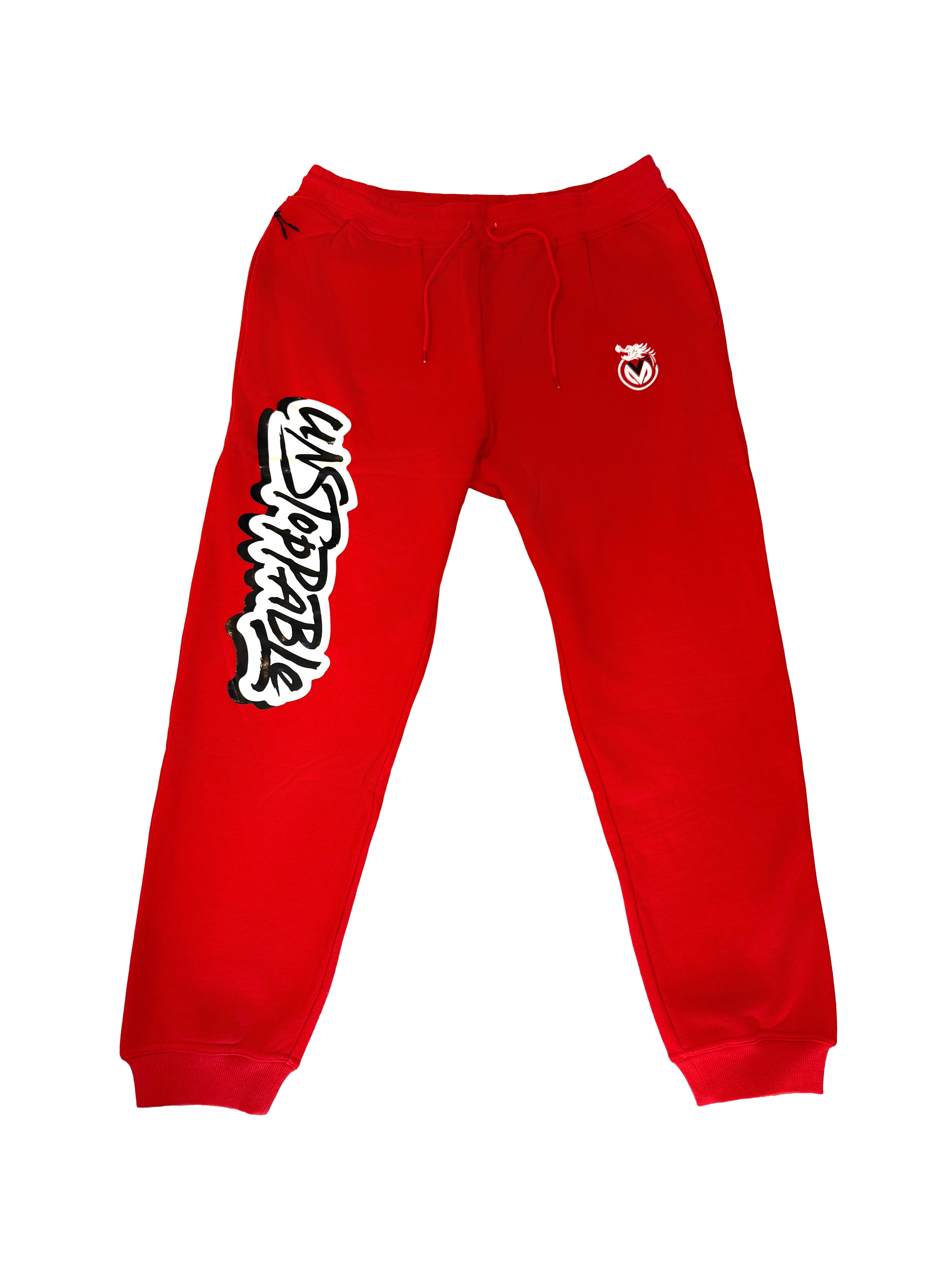 Red Flame VONN MARC Sweat suit sizes featuring bold graphics and a vibrant red color.